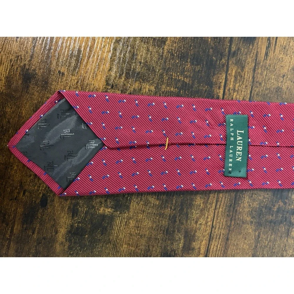 Lauren Ralph Lauren Tie Silk Blend USA Made Red‎ Geometric Preppy Vintage 58